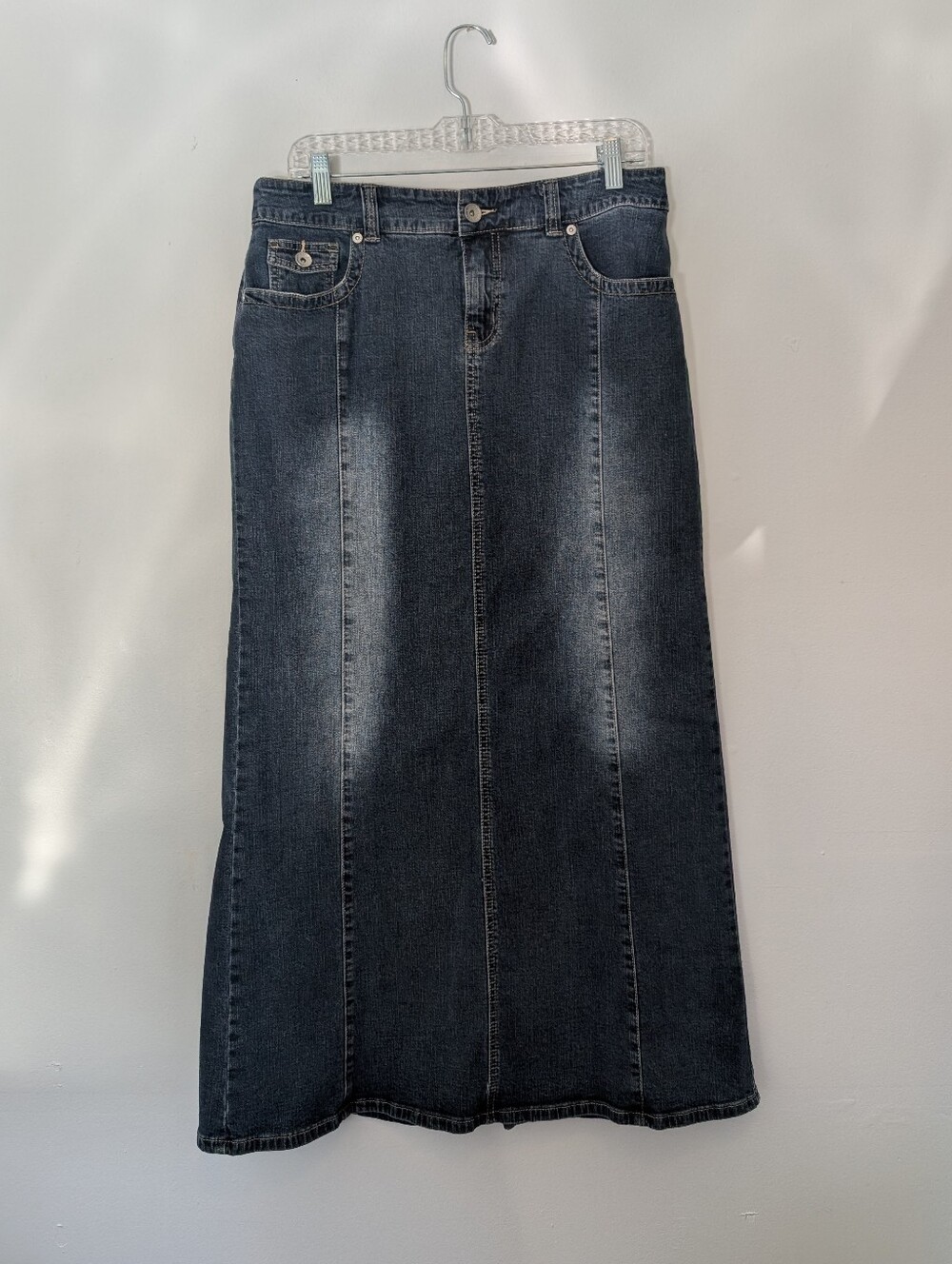 Contrast Vintage Y2K Long Denim Skirt Whiskered Jean Maxi Skirt Boho Chic 13